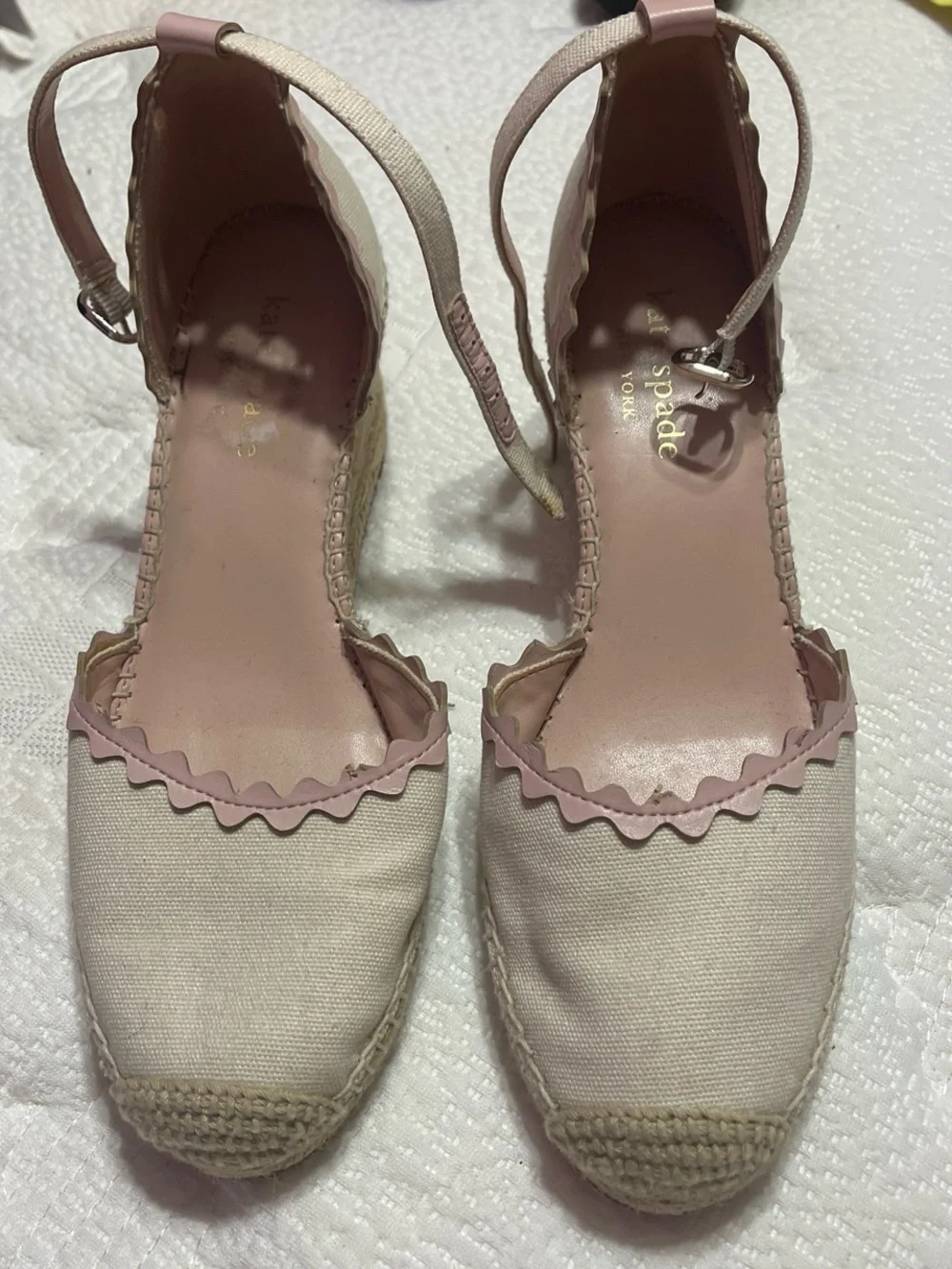 Kate Spade Canvas Wedge Espadrilles in Cream with Pink Trim - 7